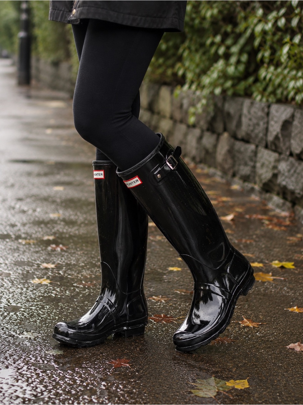 Hunter Original Tall Gloss Adjustable Women's Rain Boots Black Size US 8/EU 39